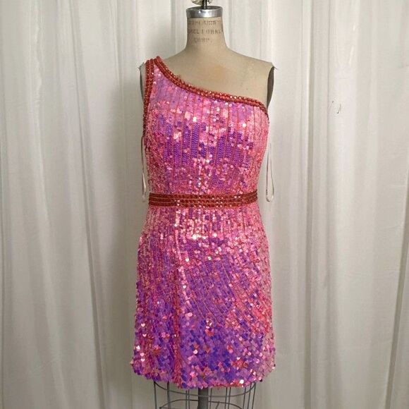 Aleta Hot Pink Iridescent mini dress - Picture 3 of 6